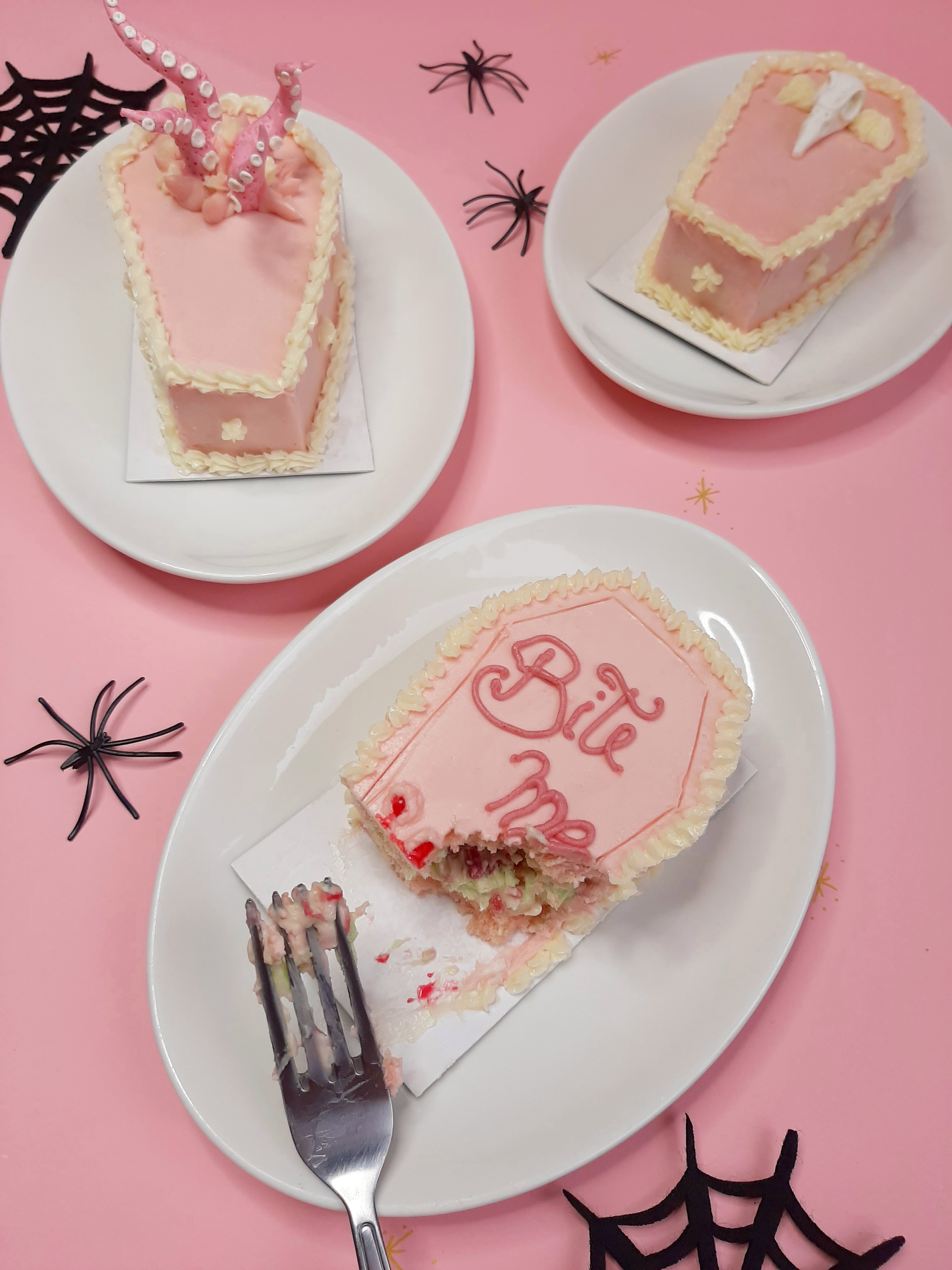 Pink Mini Coffin Cakes for Halloween